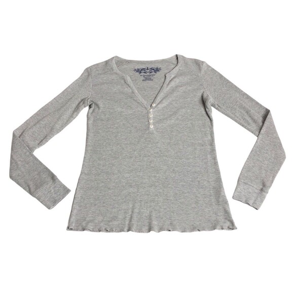 Vintage No Boundaries Top Juniors XL Gray Heart Henley Thermal Bella Swan Y2K - Picture 1 of 11